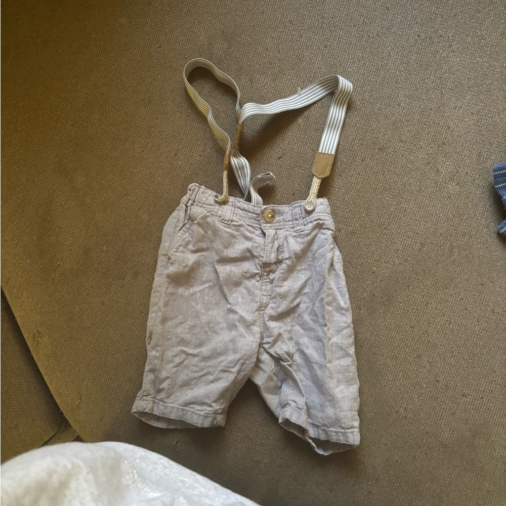 Beige Baby Shorts with Suspenders
